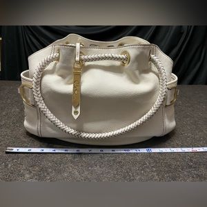 Cole Haan Denney Bone White Cream Woven Leather Shoulder Bag Purse Pockets